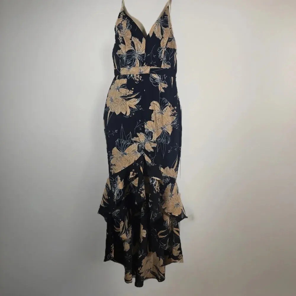 NWT Lulus Darling Daylily Black Floral Print High-Low Maxi Dress. Size L. - Picture 5 of 10